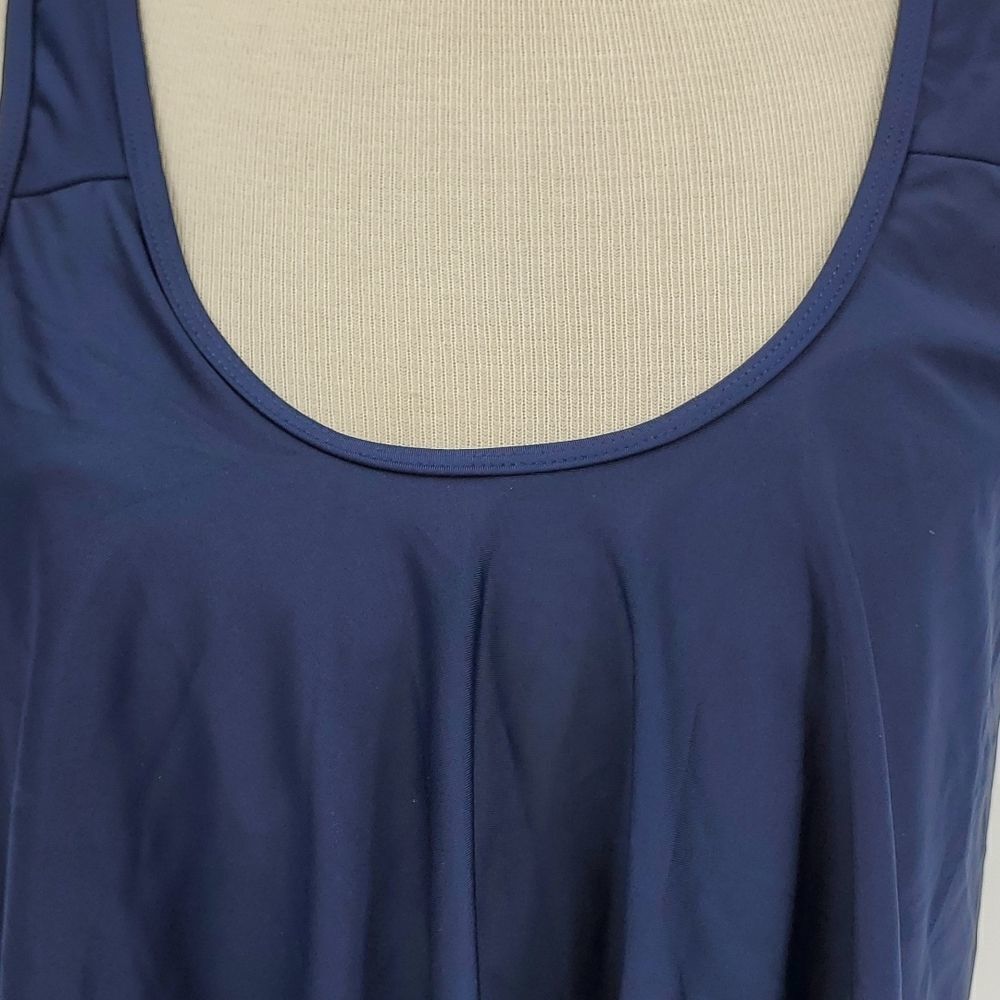 Bathing suit top. Navy blue. XL. NWT. Fitted tube type with ruffle. - Picture 2 of 8